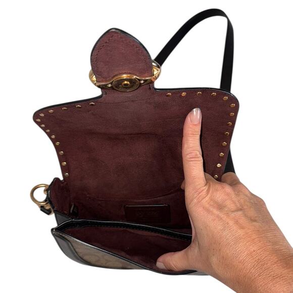 Coach Georgie Saddle Bag Terracotta Colorblock Signature Canvas Rivets Crossbody - Picture 7 of 16